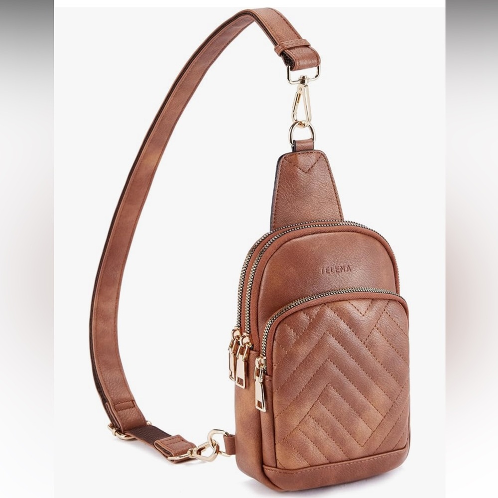 Telena Faux Leather Quilted Crossbody Bag - Brown